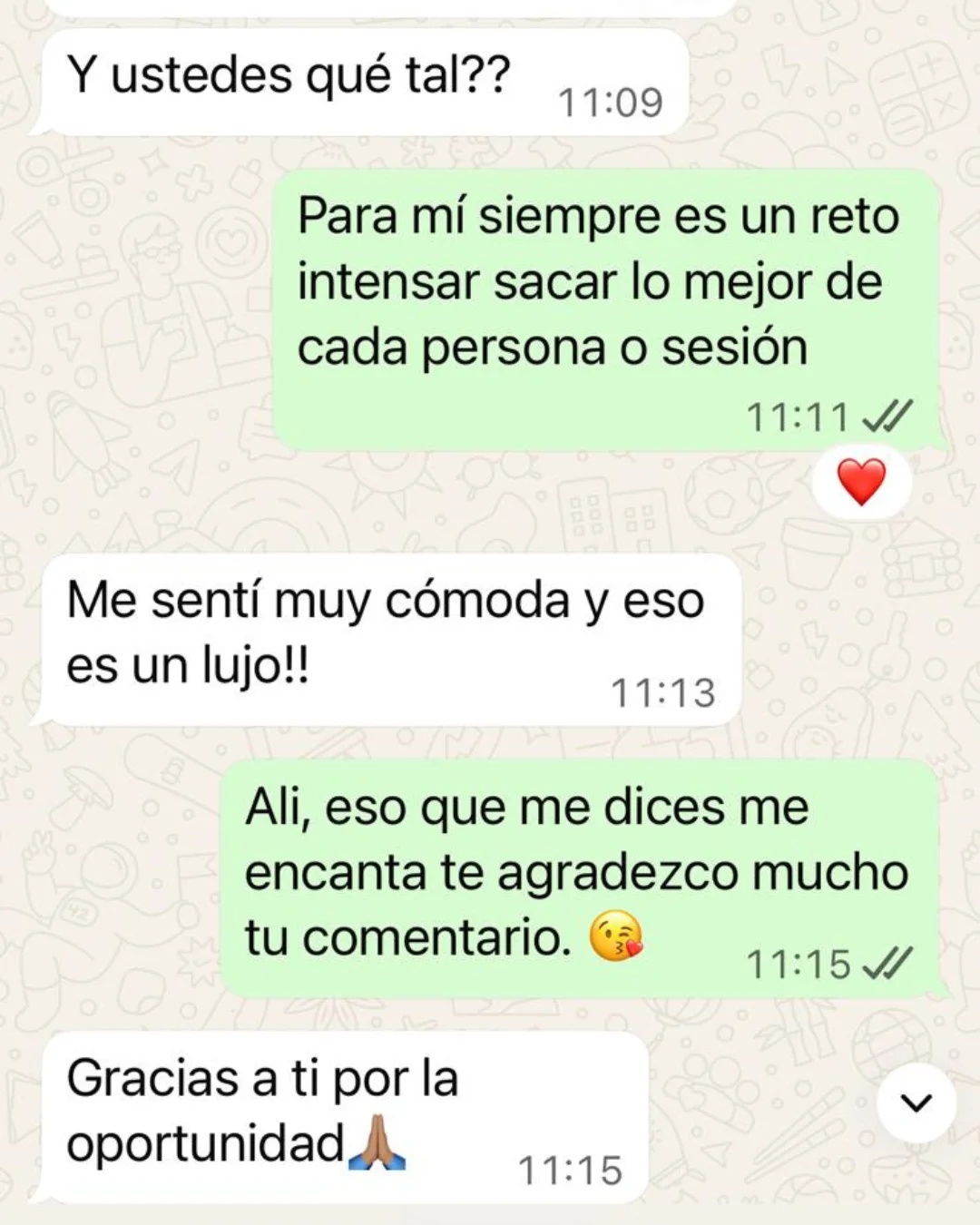 Mensaje de una clienta de J.I.M. compartiendo su experiencia tras la sesión de fotografía